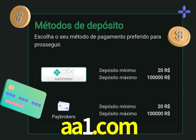 O cassino aa1.com oferece uma grande variedade de métodos de pagamento